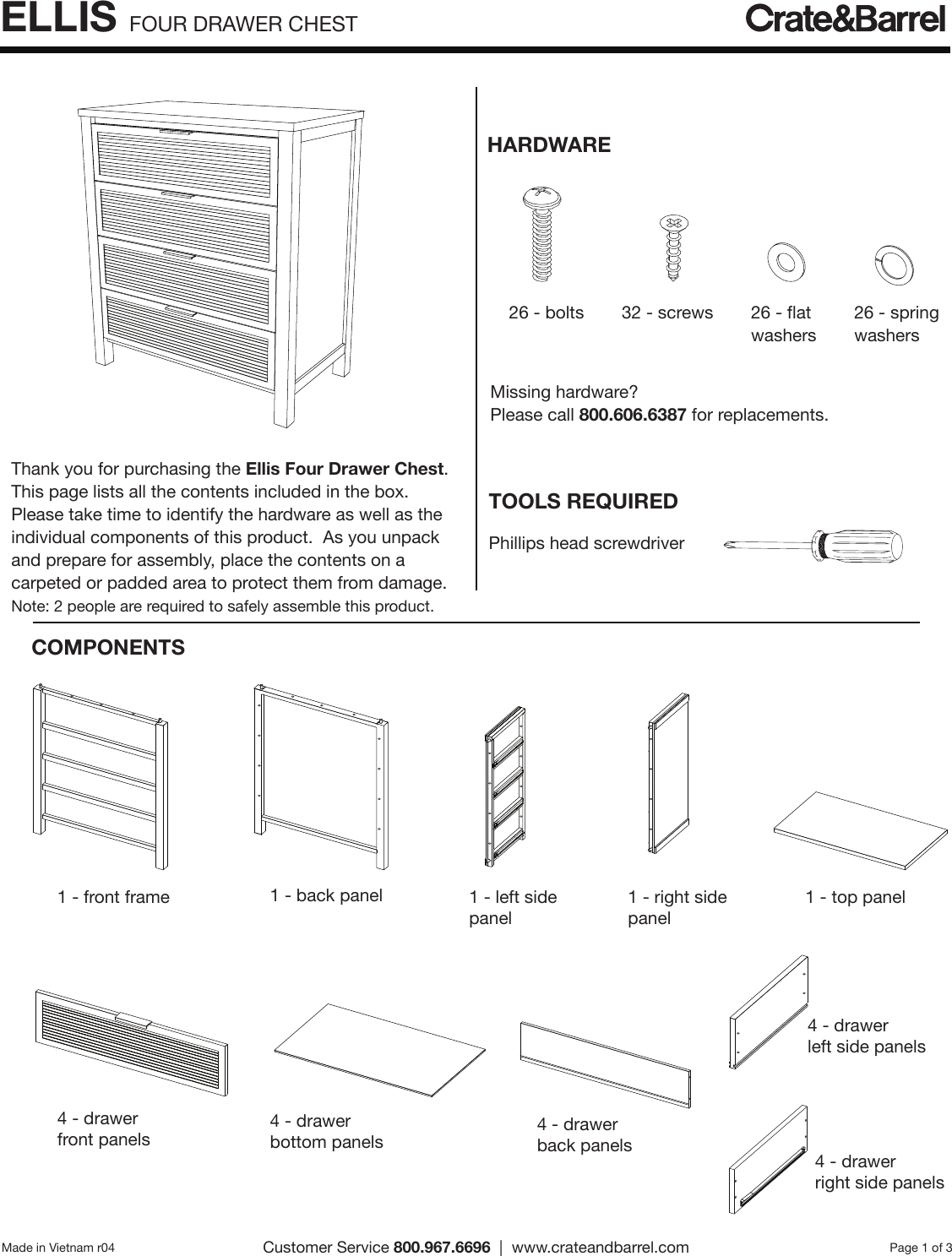 Crate Barrel 445 Ellis Four Drawer Chest Assembly Instructions From And