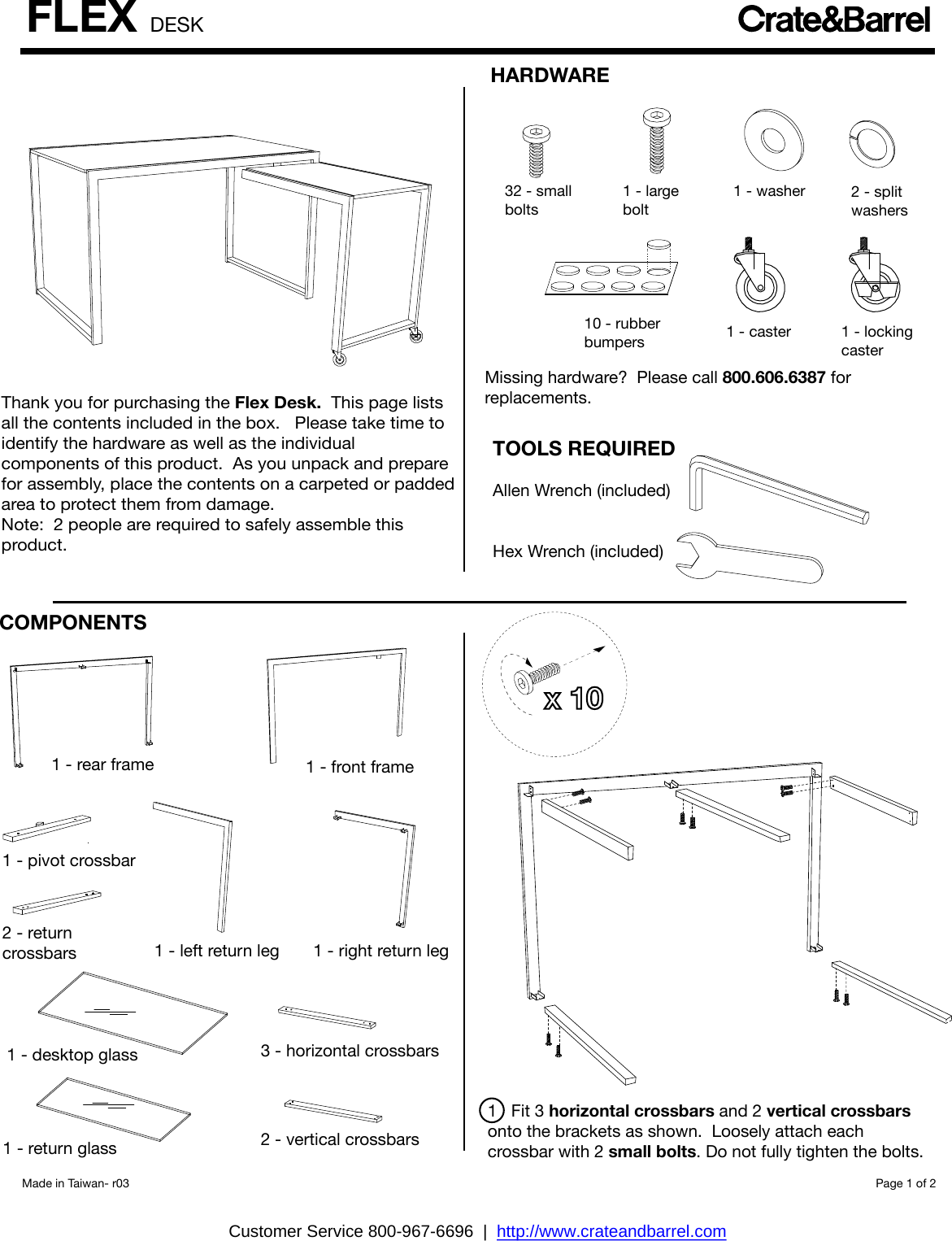 Page 1 of 2 - Crate-Barrel 475-Flex-Desk Flex Desk Assembly Instructions From Crate And Barrel
