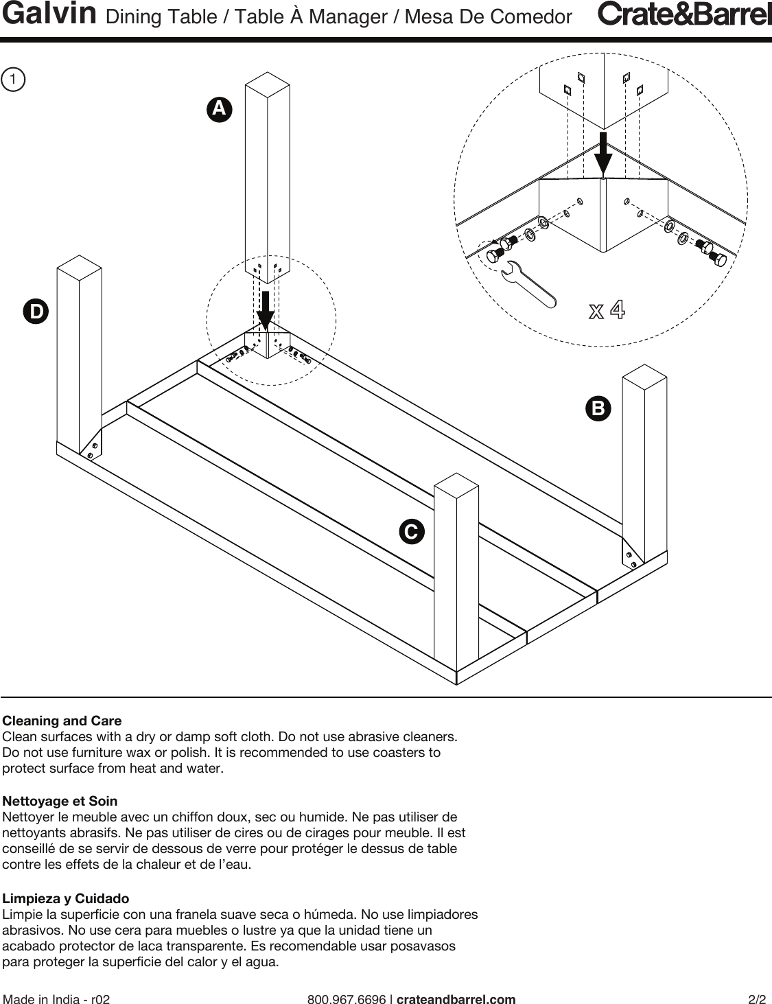 Page 2 of 2 - Crate-Barrel 489-Galvin-Dining-Table-Ml Galvin Dining Table ML Assembly Instructions From Crate And Barrel