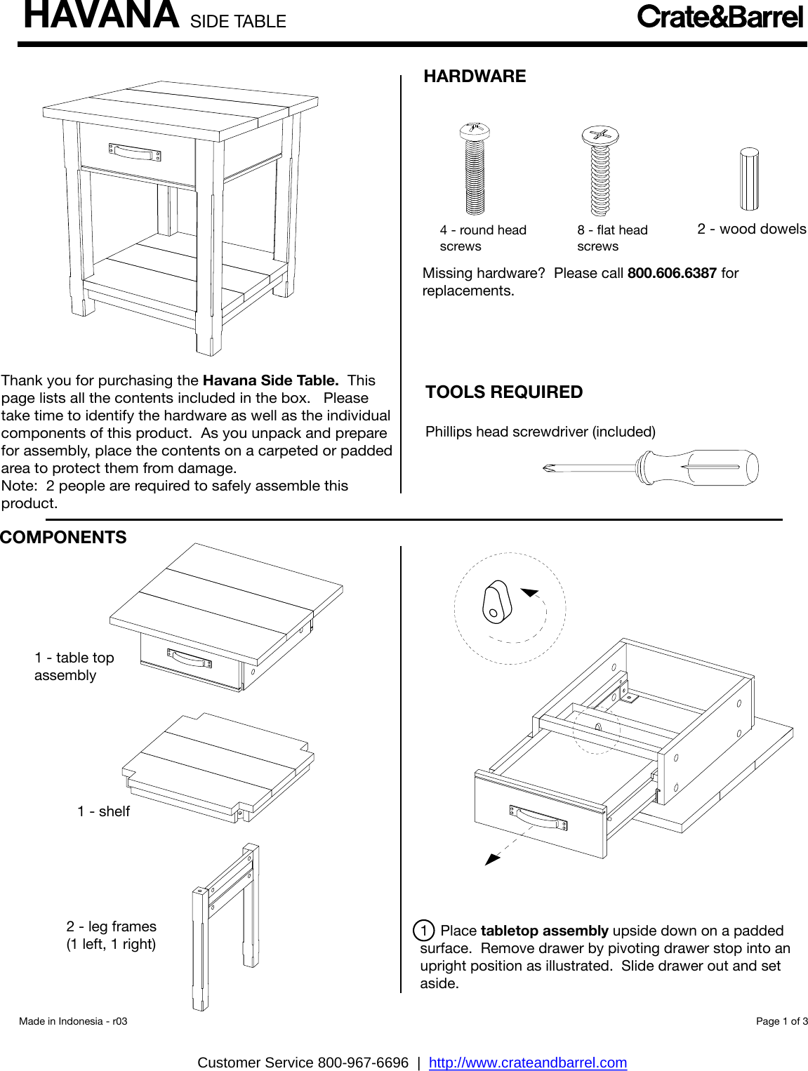 Page 1 of 3 - Crate-Barrel 517-Havana-Side-Table Havana Side Table Assembly Instructions From Crate And Barrel