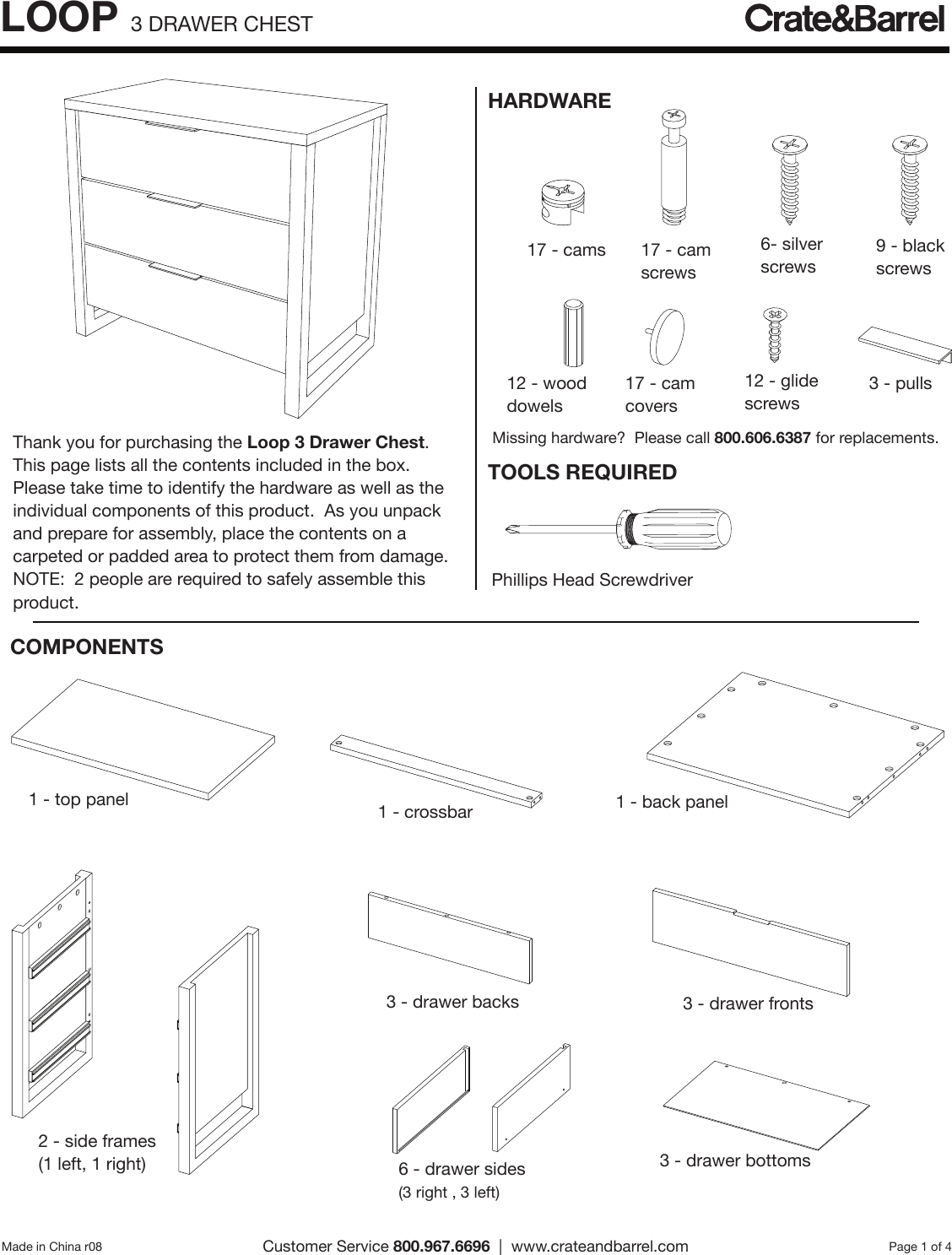 Page 1 of 4 - Crate-Barrel 624-Loop-Three-Drawer-Chest Loop Three Drawer Chest Assembly Instructions From Crate And Barrel