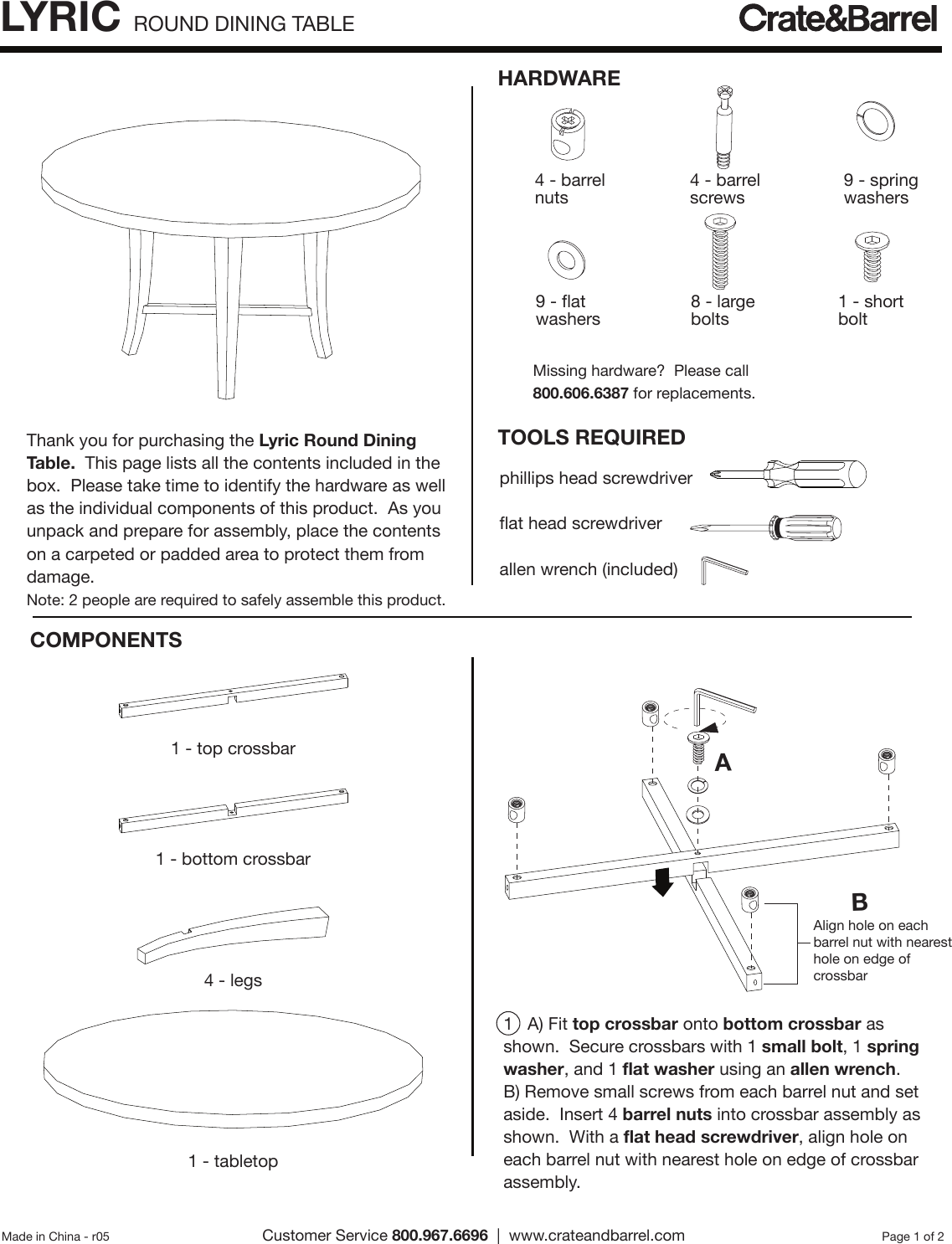 Page 1 of 2 - Crate-Barrel 629-Lyric-Round-Dining-Table Lyric Round Dining Table Assembly Instructions From Crate And Barrel