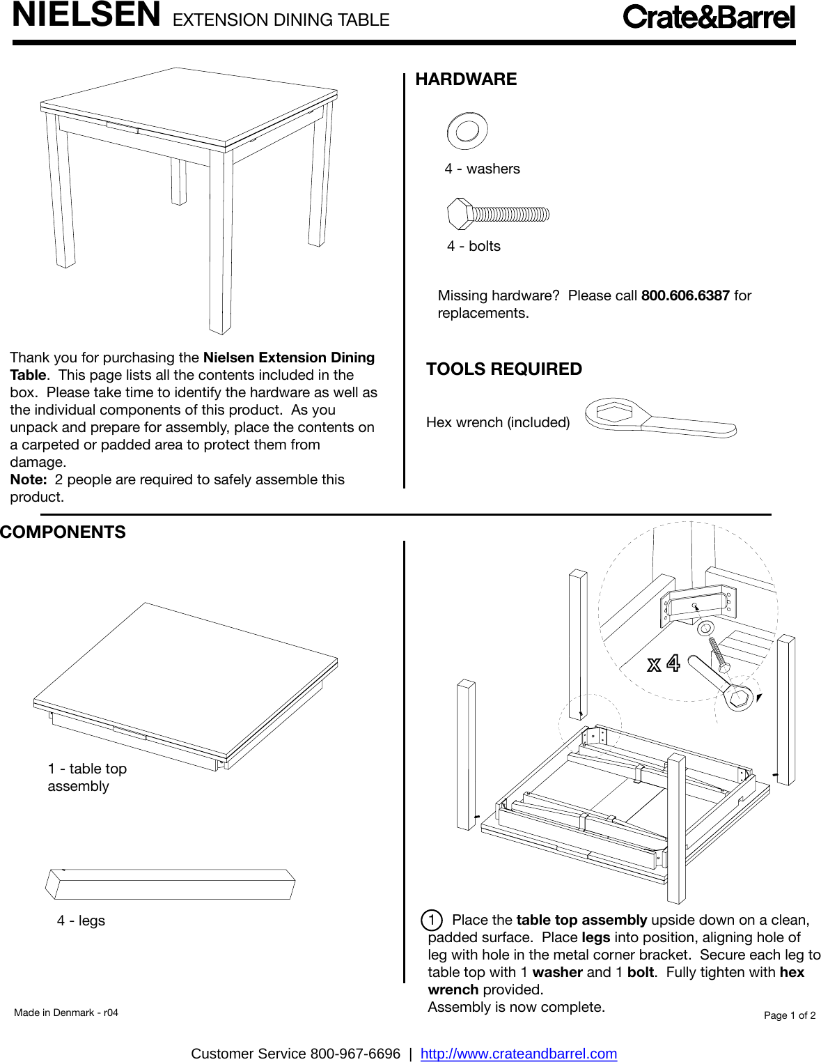 Page 1 of 2 - Crate-Barrel 719-Nielsen-Extension-Dining-Table Nielsen Extension Dining Table Assembly Instructions From Crate And Barrel