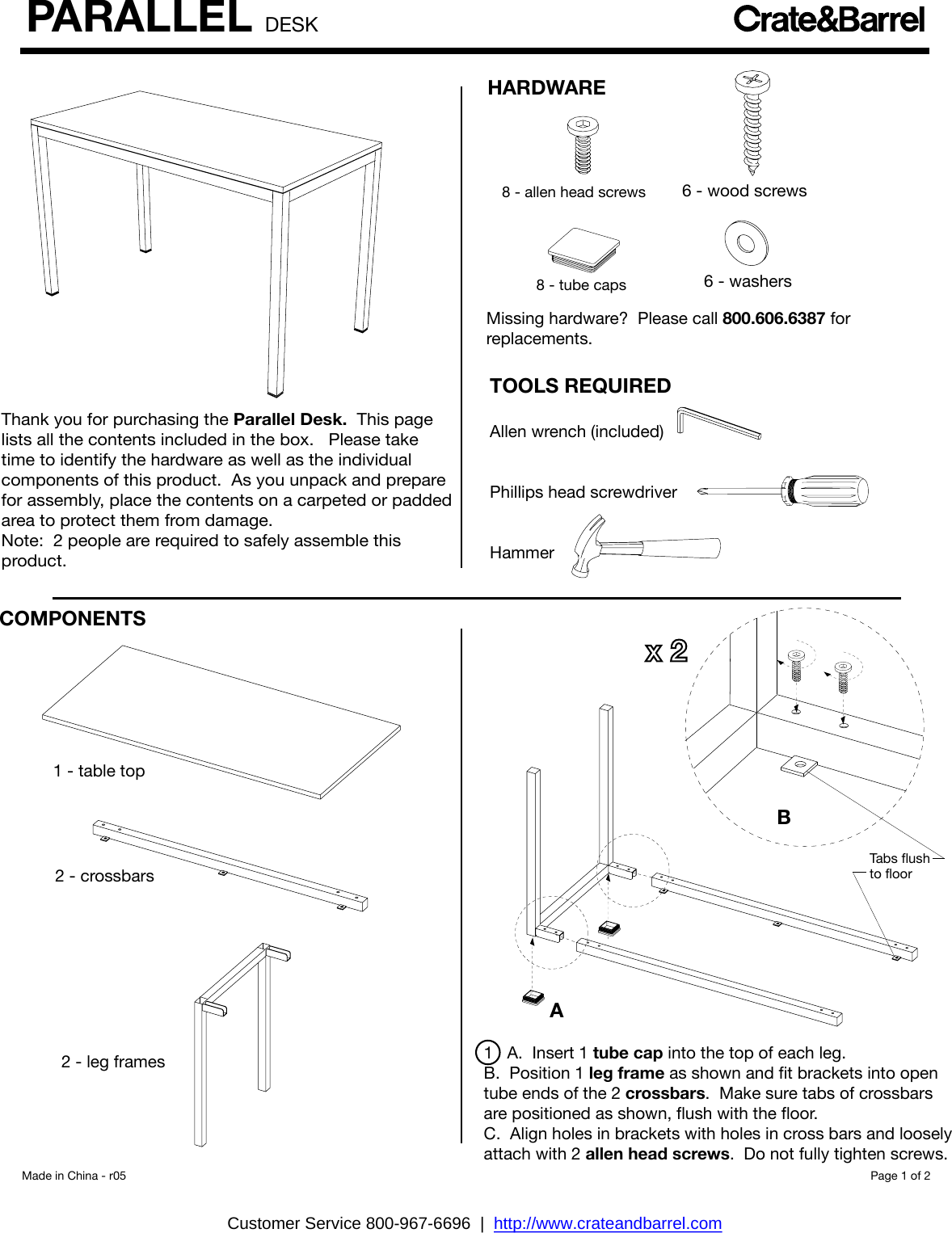 Page 1 of 2 - Crate-Barrel 756-Parallel-Desk Parallel Desk Assembly Instructions From Crate And Barrel
