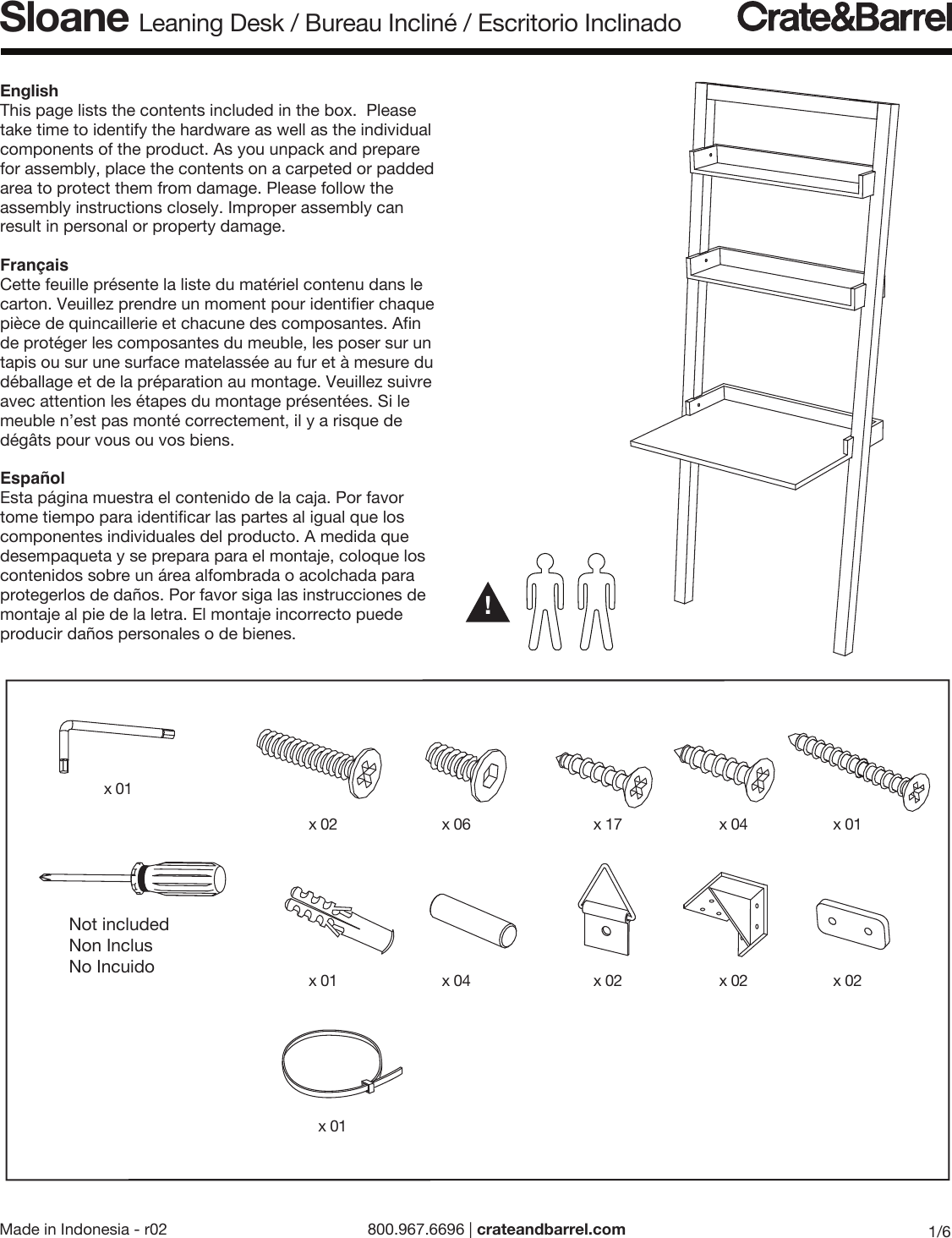 Crate Barrel 898 Sloane Leaning Desk Ml Assembly Instructions From And