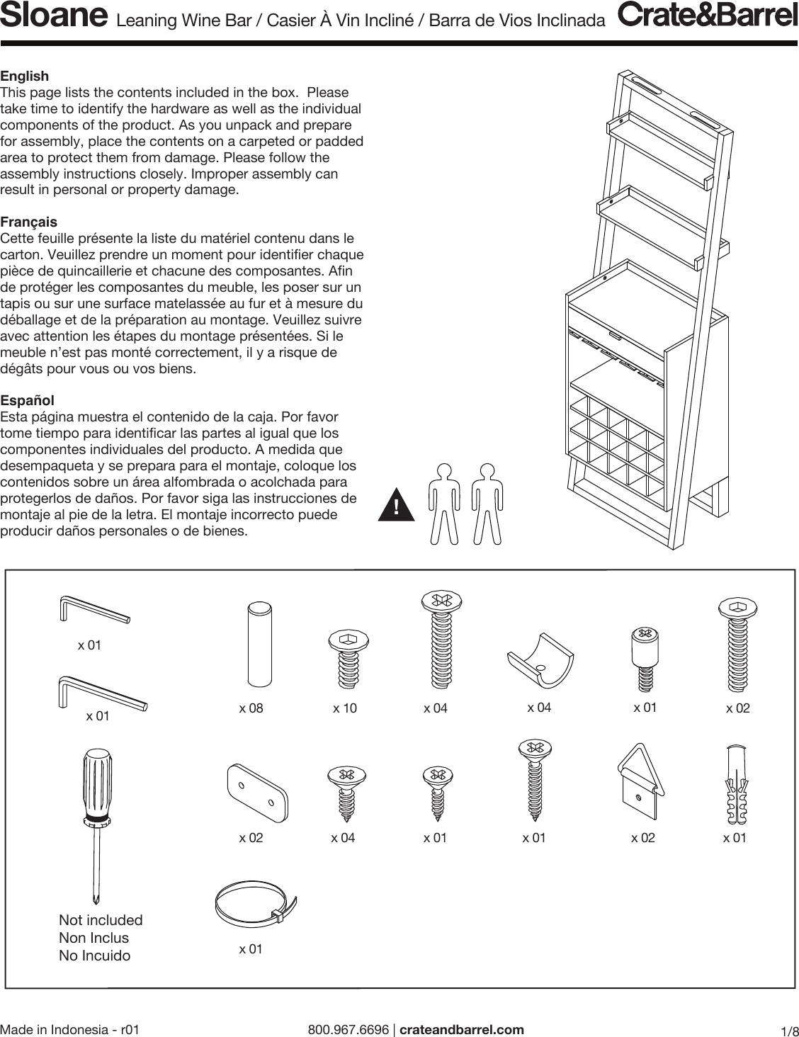Page 1 of 8 - Crate-Barrel 904-Sloane-Leaning-Wine-Bar-Ml Sloane Leaning Wine Bar ML Assembly Instructions From Crate And Barrel
