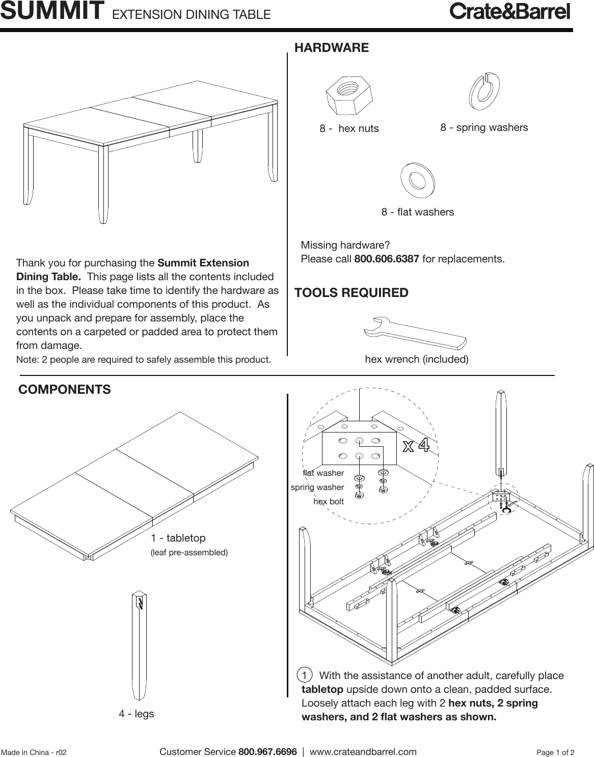 Crate Barrel 947 Summit Extension Dining Table Assembly Instructions