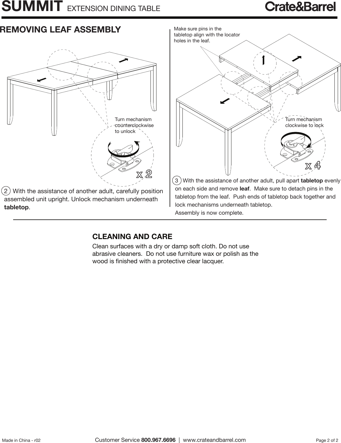 Crate Barrel 947 Summit Extension Dining Table Assembly Instructions