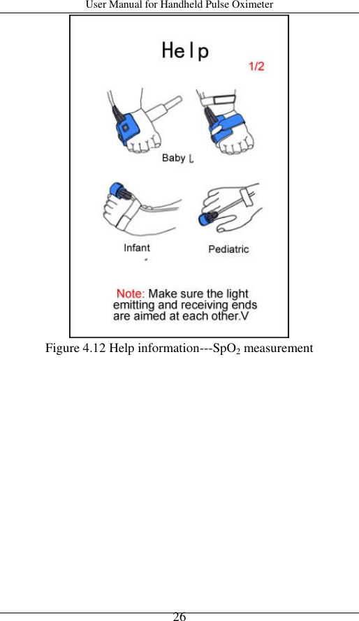 User Manual for Handheld Pulse Oximeter    26  Figure 4.12 Help information---SpO2 measurement 