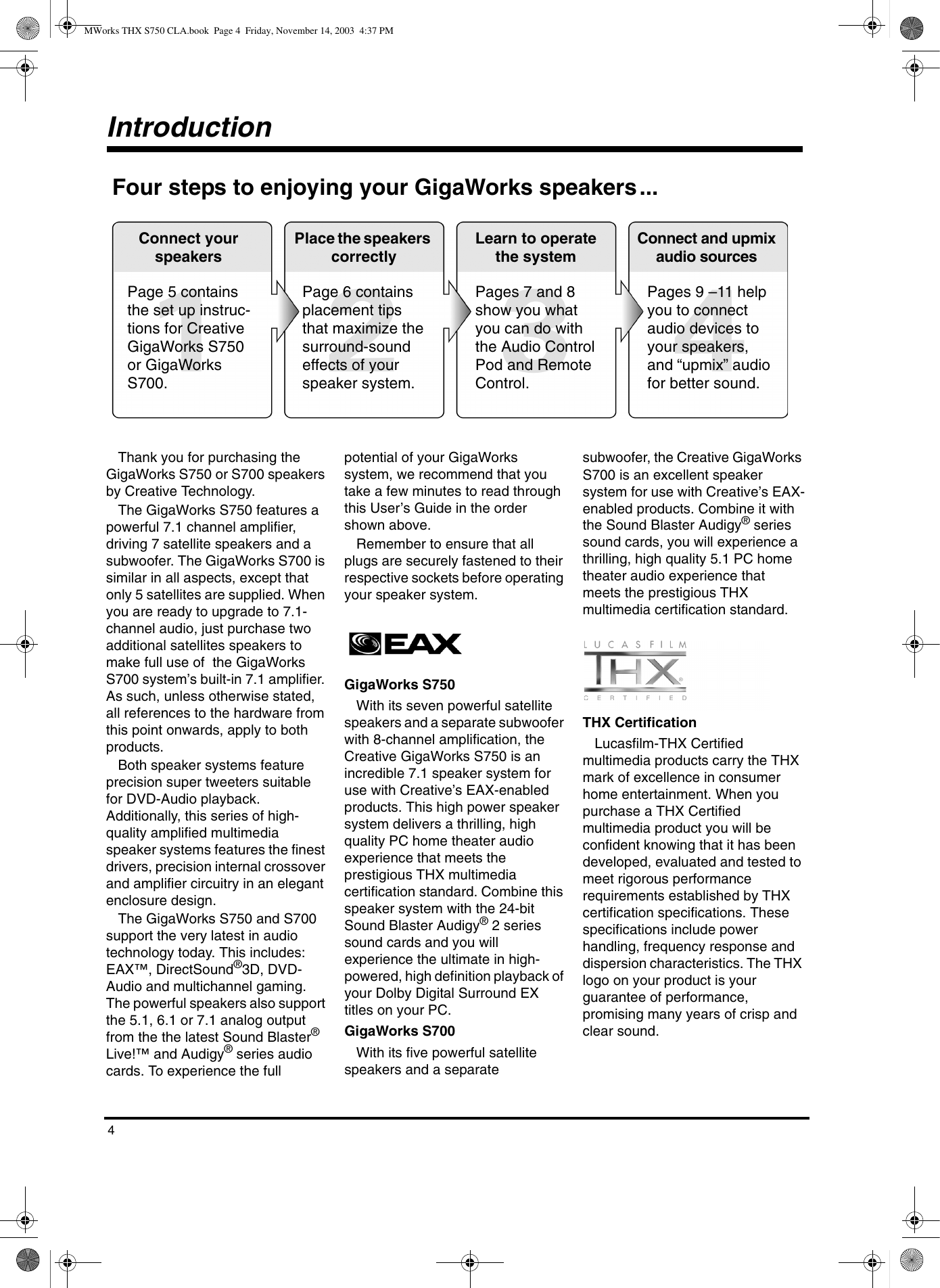 Page 4 of 12 - Creative Creative-Gigaworks-S750-Users-Manual- MWorks THX S750 CLA  Creative-gigaworks-s750-users-manual