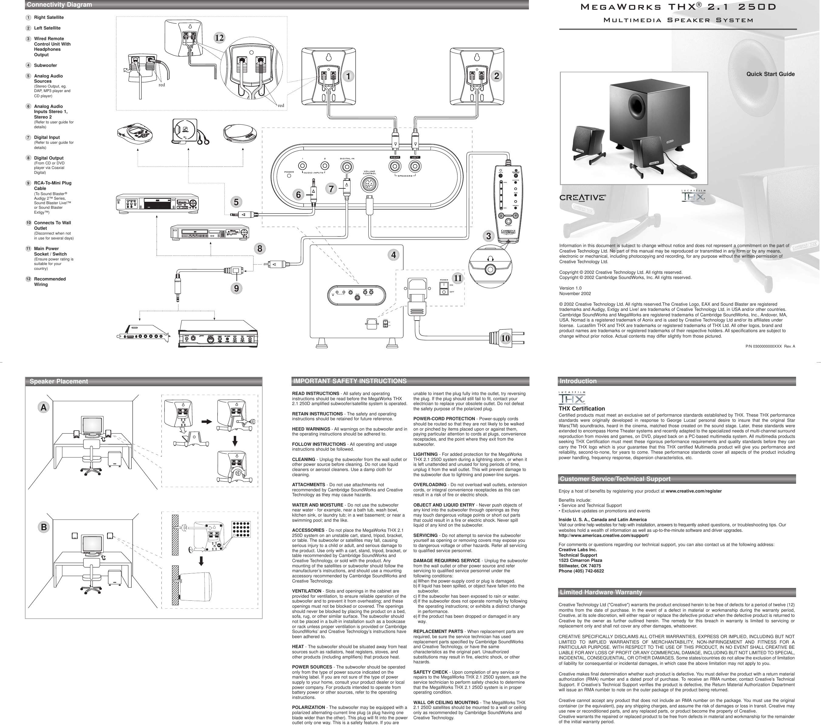 Page 1 of 2 - Creative Creative-Megaworks-Thx-2-1-250D-Users-Manual- MMS0650 MW2.1 CLI QSG  Creative-megaworks-thx-2-1-250d-users-manual