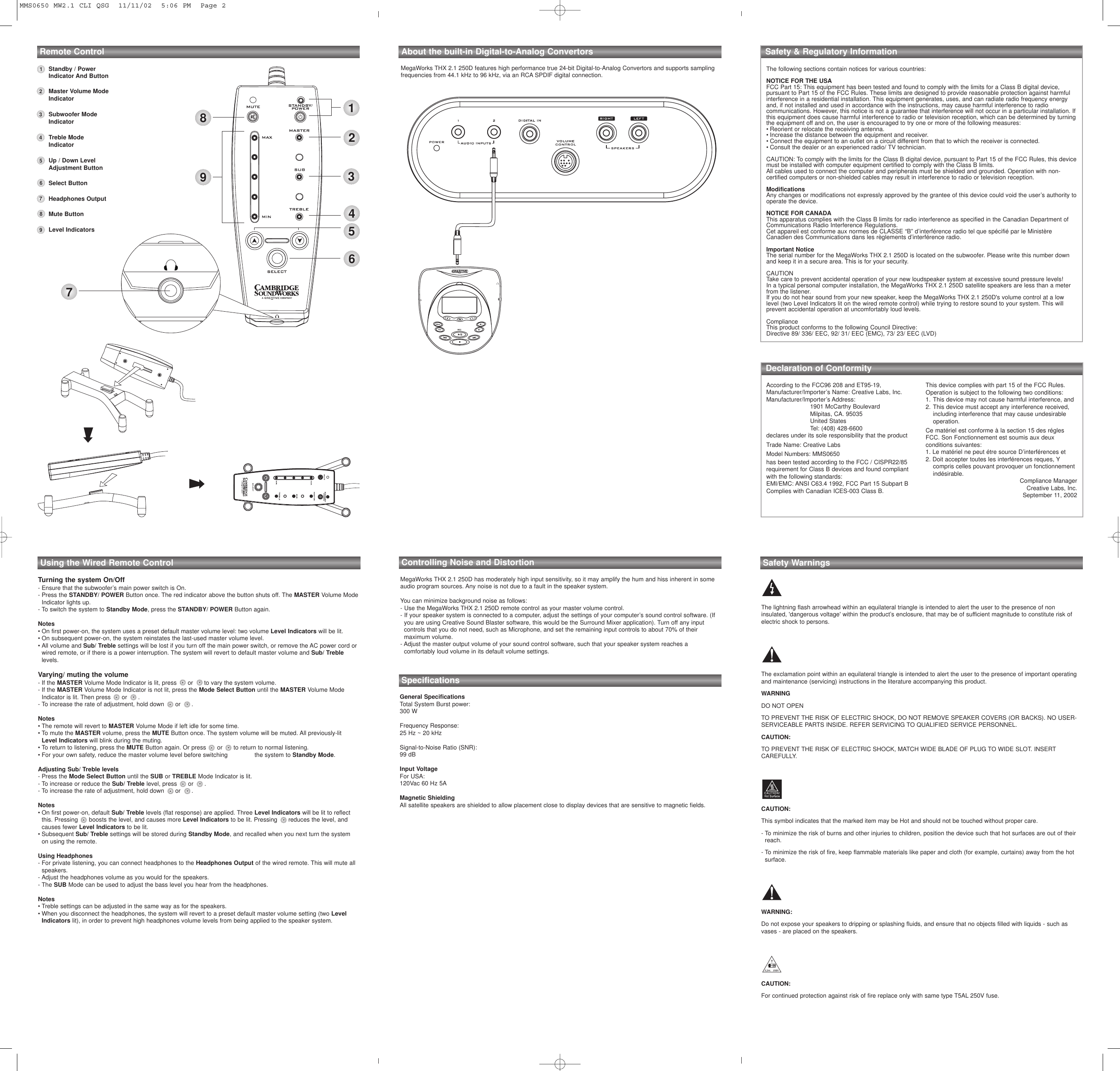 Page 2 of 2 - Creative Creative-Megaworks-Thx-2-1-250D-Users-Manual- MMS0650 MW2.1 CLI QSG  Creative-megaworks-thx-2-1-250d-users-manual