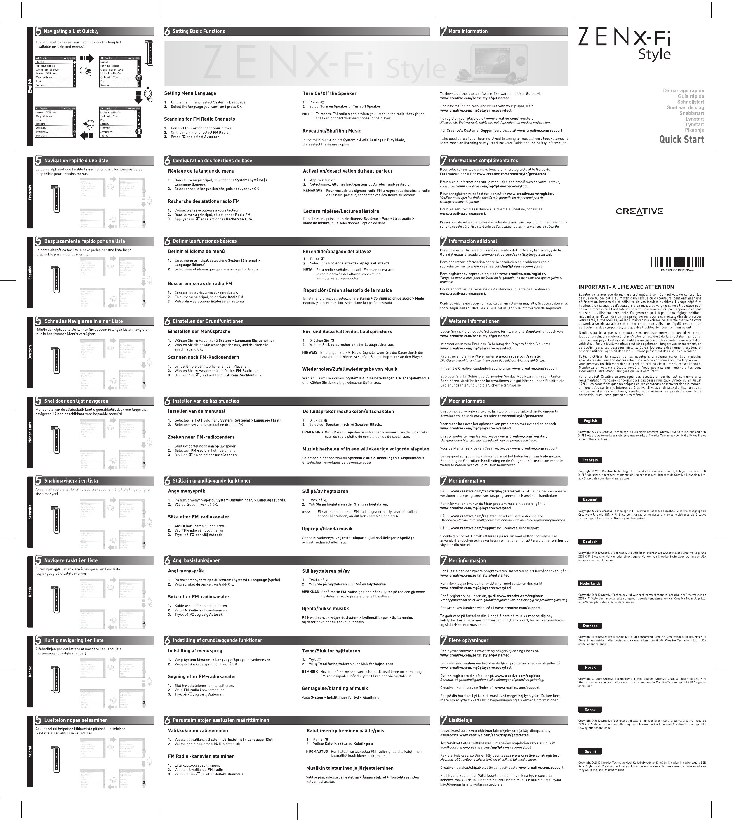 Creative Zen X Fi Style Quick Start Manual 03pfa 18mar