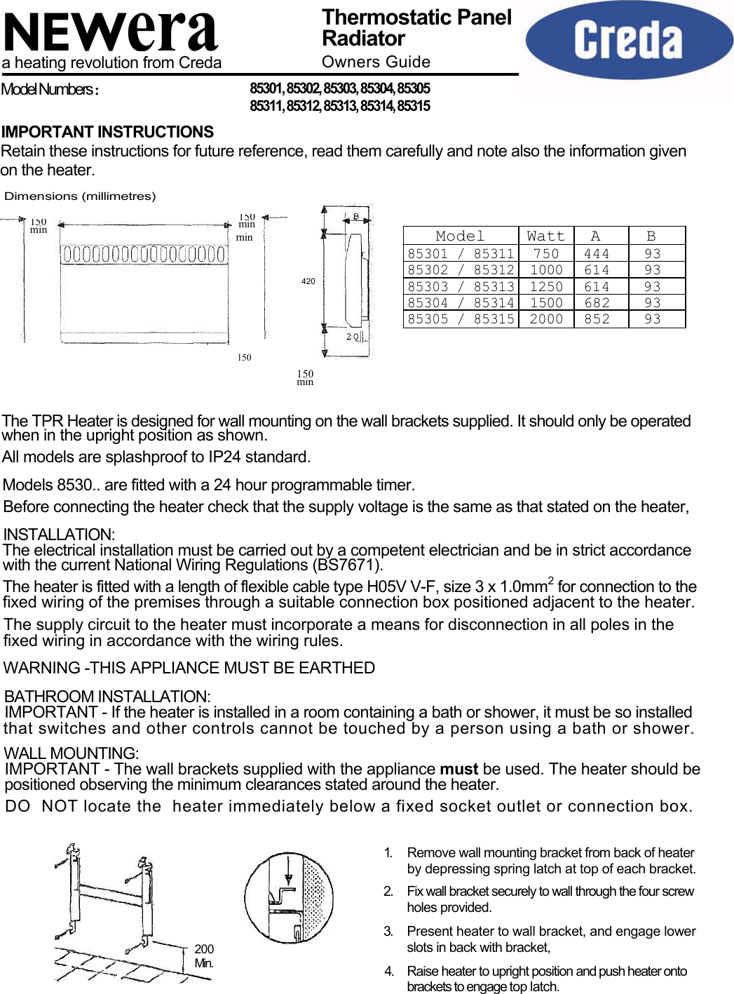 Creda Newera 85302 Users Manual TPR