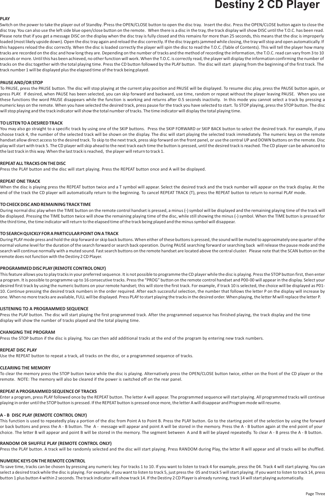 Page 3 of 4 - Creek-Audio Creek-Audio-Destiny-2-Users-Manual- Destiny 2 CD Manual May 2010  Creek-audio-destiny-2-users-manual