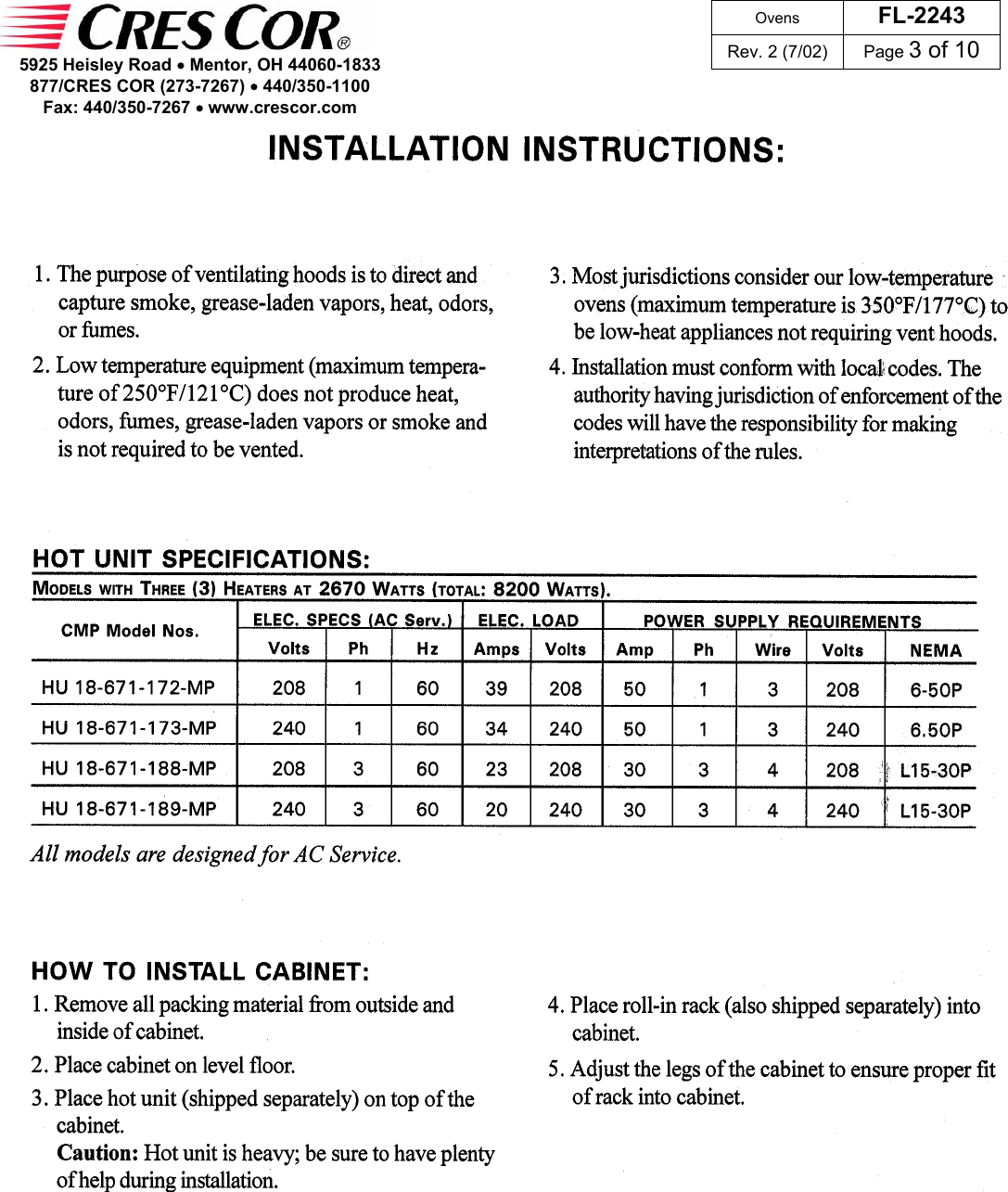 Page 3 of 10 - Cres-Cor Cres-Cor-Fl-2243-Users-Manual FL-2243_Rev. 2