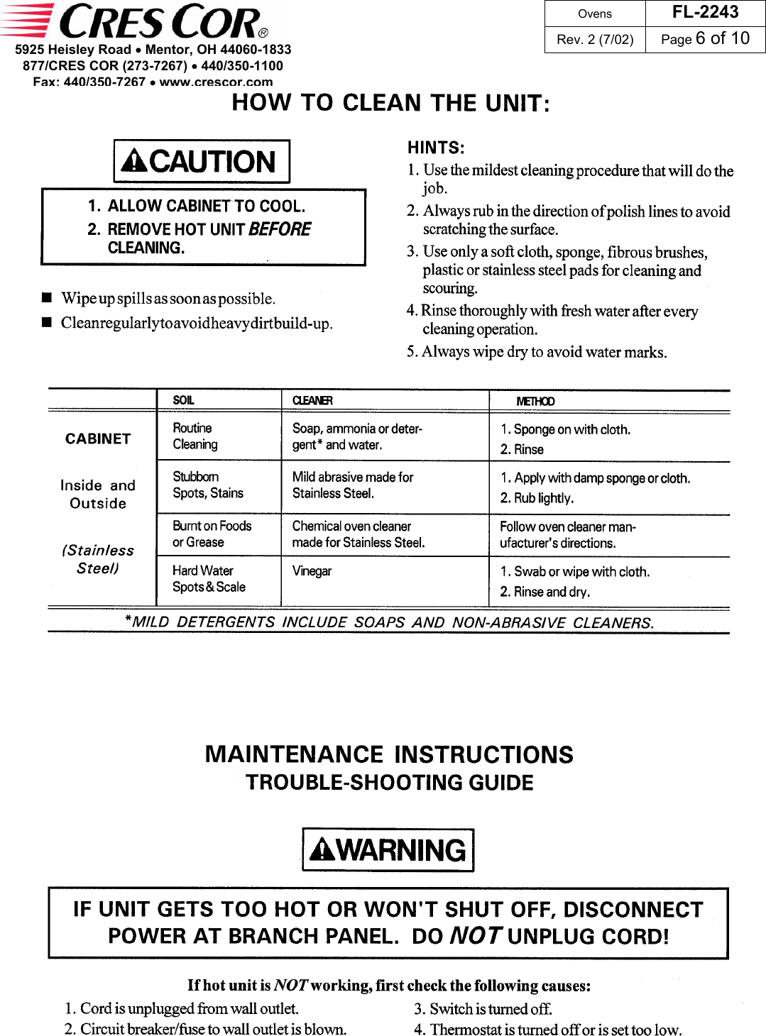 Page 6 of 10 - Cres-Cor Cres-Cor-Fl-2243-Users-Manual FL-2243_Rev. 2