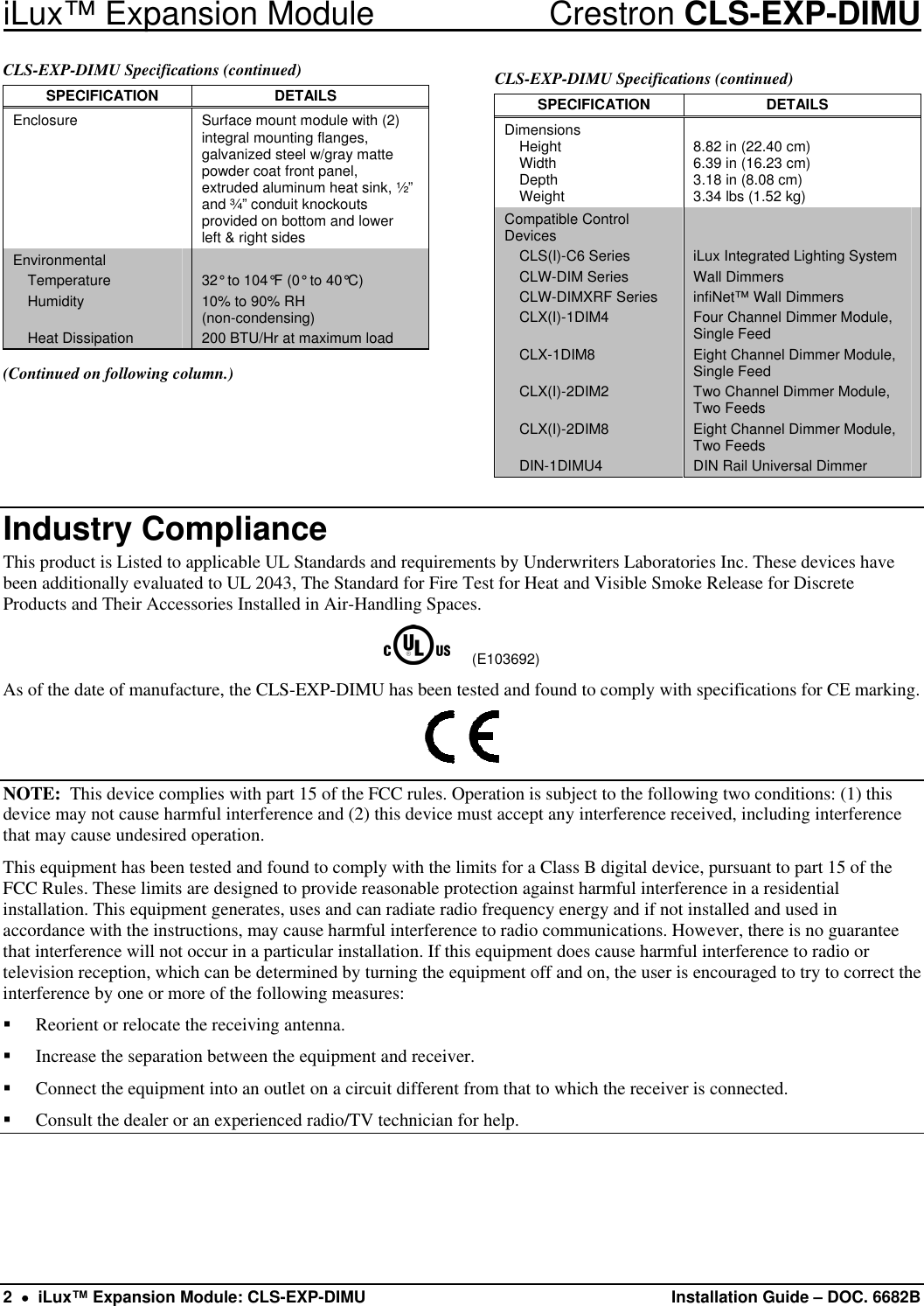 Page 2 of 8 - Crestron-Electronic Crestron-Electronic-Cls-Exp-Dimu-Users-Manual- Description  Crestron-electronic-cls-exp-dimu-users-manual