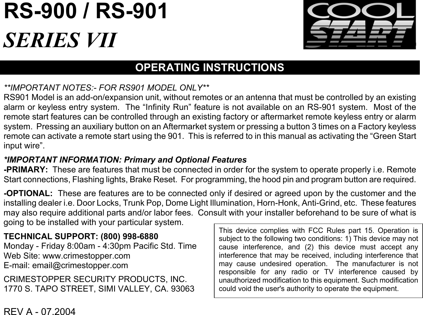 Page 1 of 12 - Crimestopper-Security-Products Crimestopper-Security-Products-Cool-Start-Rs-900-Users-Manual- CCCCCCCCCCCCCCCCCCCCCCCCCCCCCCCCCCCCCCCCCCCCCCCCCCCCCCCCCCCCCCCCCCCCCCCCCCC  Crimestopper-security-products-cool-start-rs-900-users-manual