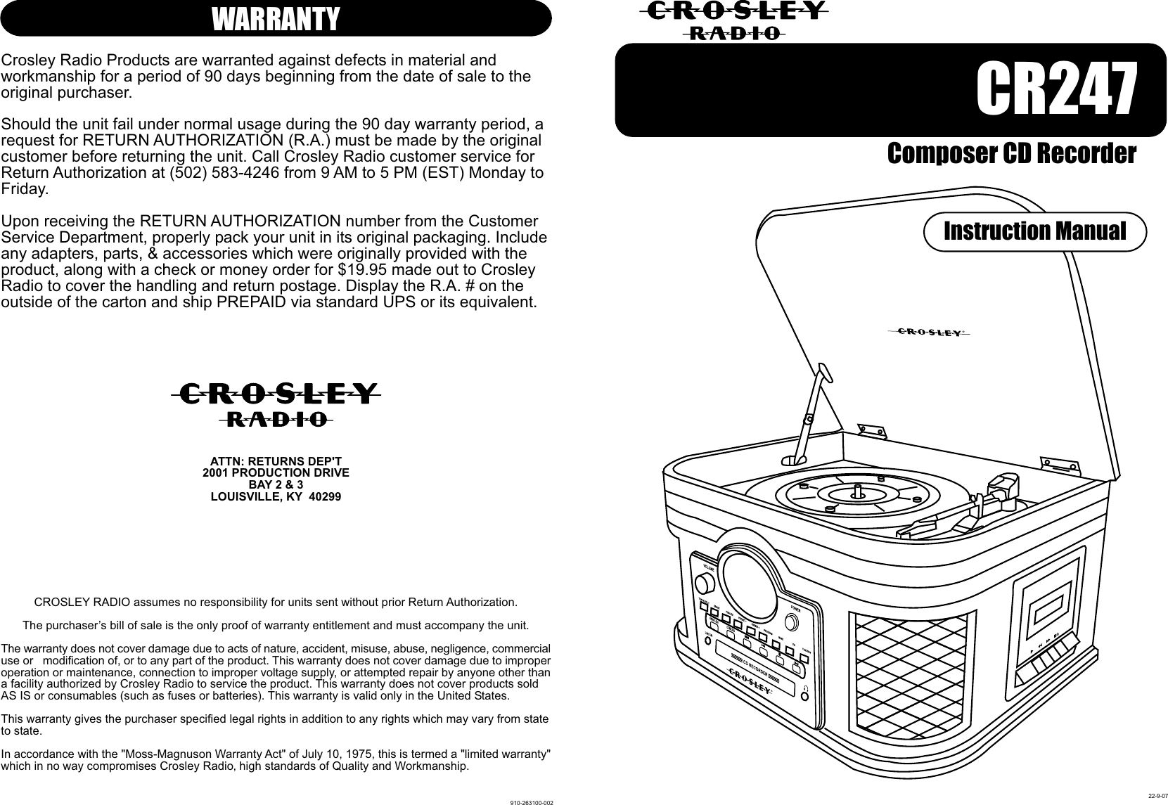 Page 1 of 8 - Crosley-Radio Crosley-Radio-Composer-Cd-Recorder-Cr247-Users-Manual- 910-263100-002.FH10  Crosley-radio-composer-cd-recorder-cr247-users-manual