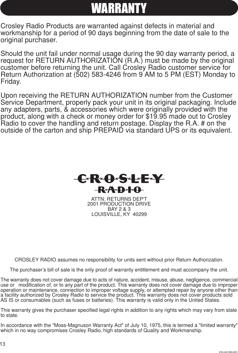 Page 2 of 8 - Crosley-Radio Crosley-Radio-Conductor-Cr73-Users-Manual-  Crosley-radio-conductor-cr73-users-manual