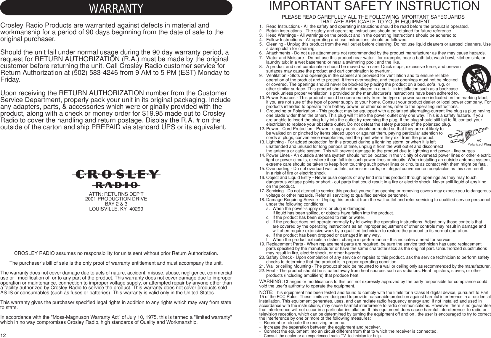 Page 2 of 7 - Crosley-Radio Crosley-Radio-Corsair-Cr612-Users-Manual-  Crosley-radio-corsair-cr612-users-manual