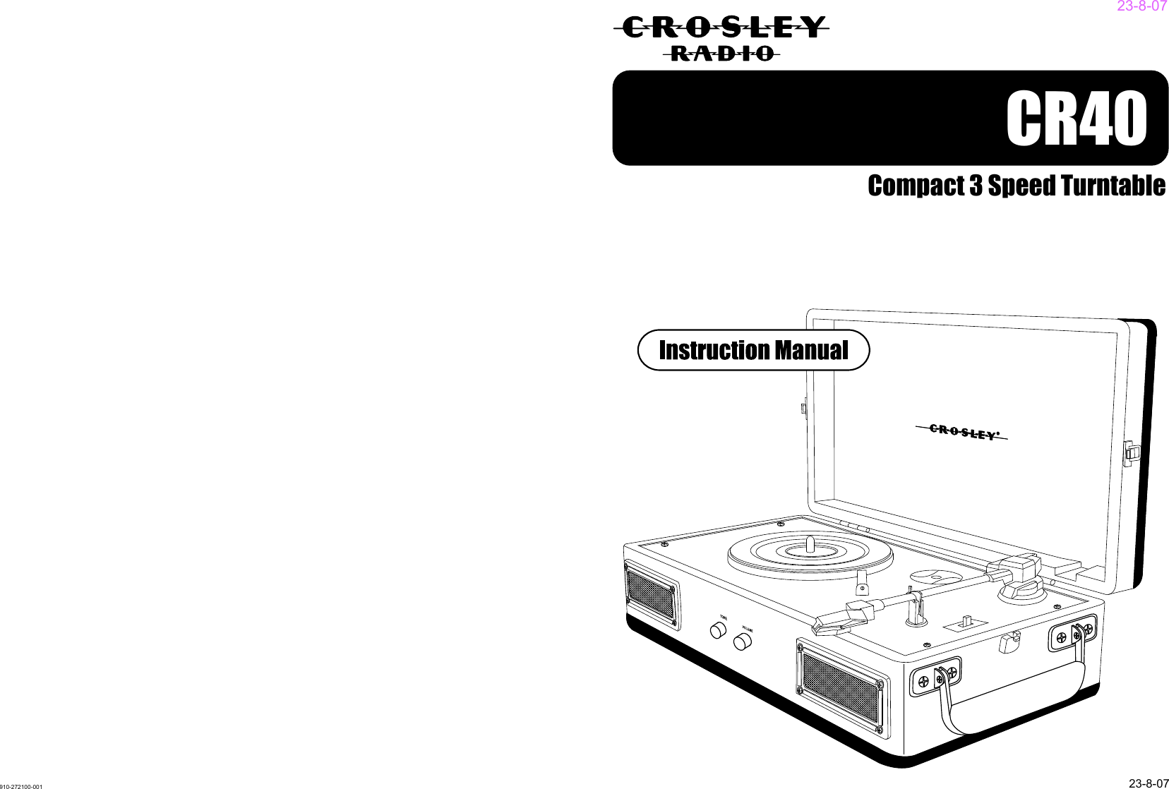 Page 1 of 6 - Crosley-Radio Crosley-Radio-Cr40-Users-Manual- 910-272100-001.FH10  Crosley-radio-cr40-users-manual
