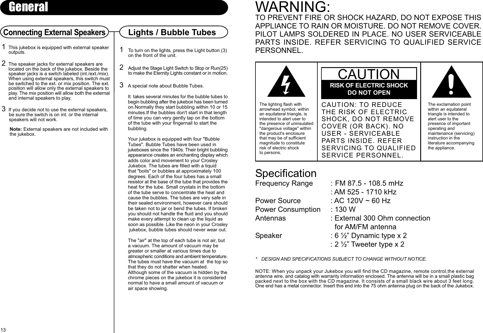Page 2 of 8 - Crosley-Radio Crosley-Radio-Full-Size-Jukebox-Cr12-10-Users-Manual- 910-280500-0010-100.FH10  Crosley-radio-full-size-jukebox-cr12-10-users-manual