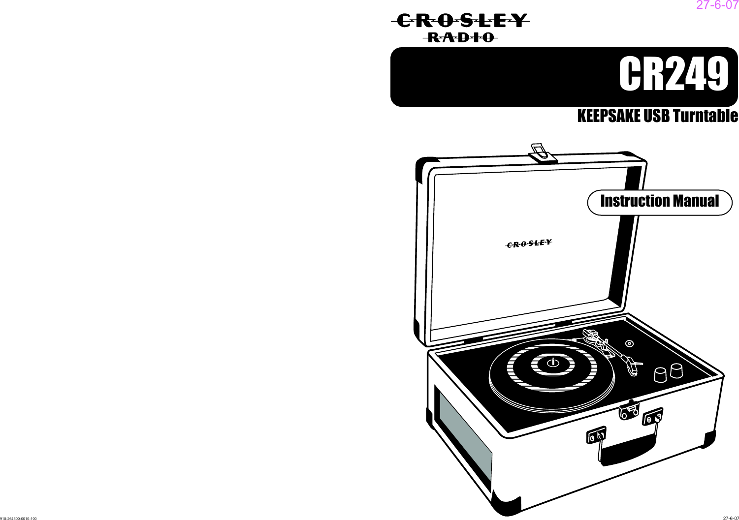 Page 1 of 5 - Crosley-Radio Crosley-Radio-Keepsake-Usb-Turntable-Cr249-Users-Manual- 910-264500-0010-100.FH10  Crosley-radio-keepsake-usb-turntable-cr249-users-manual