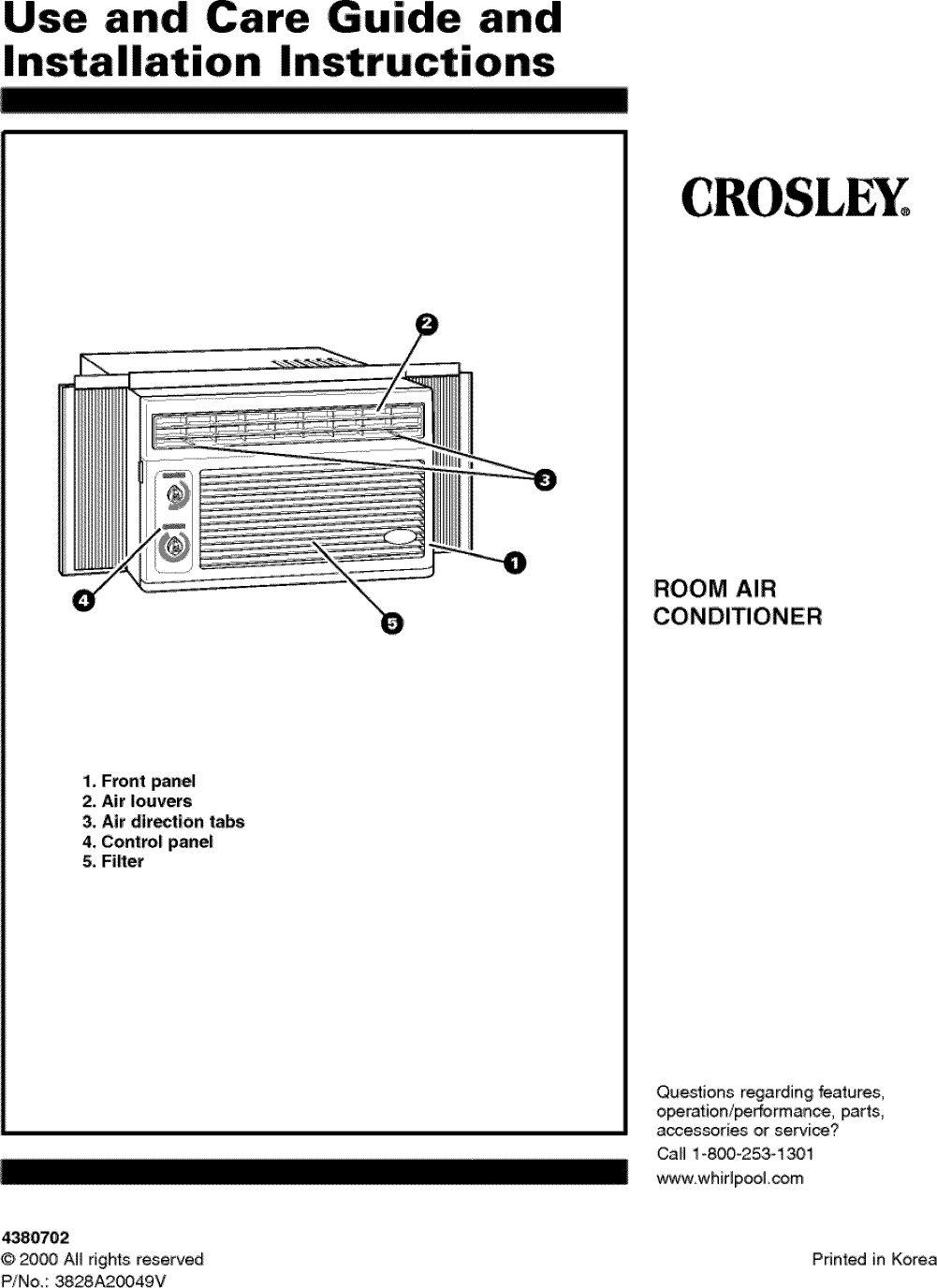 Crosley CA5WMVK0 User Manual AIR CONDITIONER Manuals And Guides ...