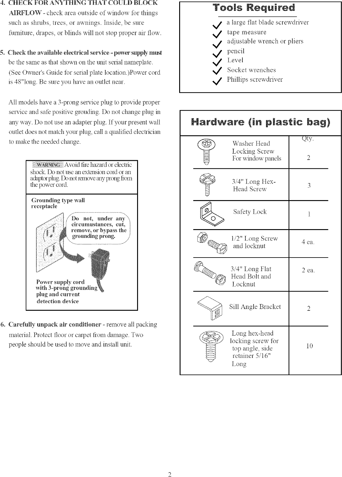 Page 2 of 8 - Crosley CAE18ESR1 User Manual  AIR CONDITIONER - Manuals And Guides L0703248