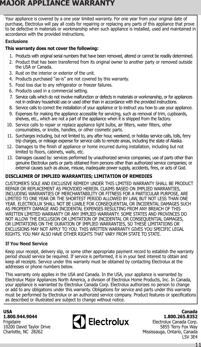 Crosley CCFU14M1TW0 User Manual FREEZER Manuals And Guides 1711152L