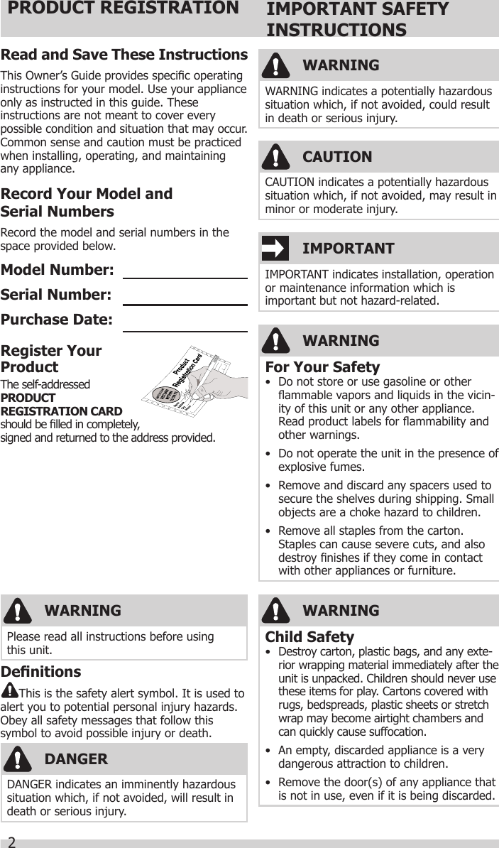 Crosley CCFU14M1TW0 User Manual FREEZER Manuals And Guides 1711152L