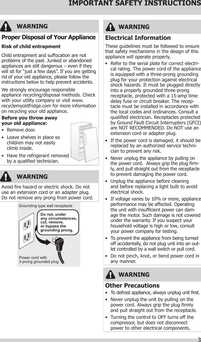 Crosley CCFU14M1TW0 User Manual FREEZER Manuals And Guides 1711152L