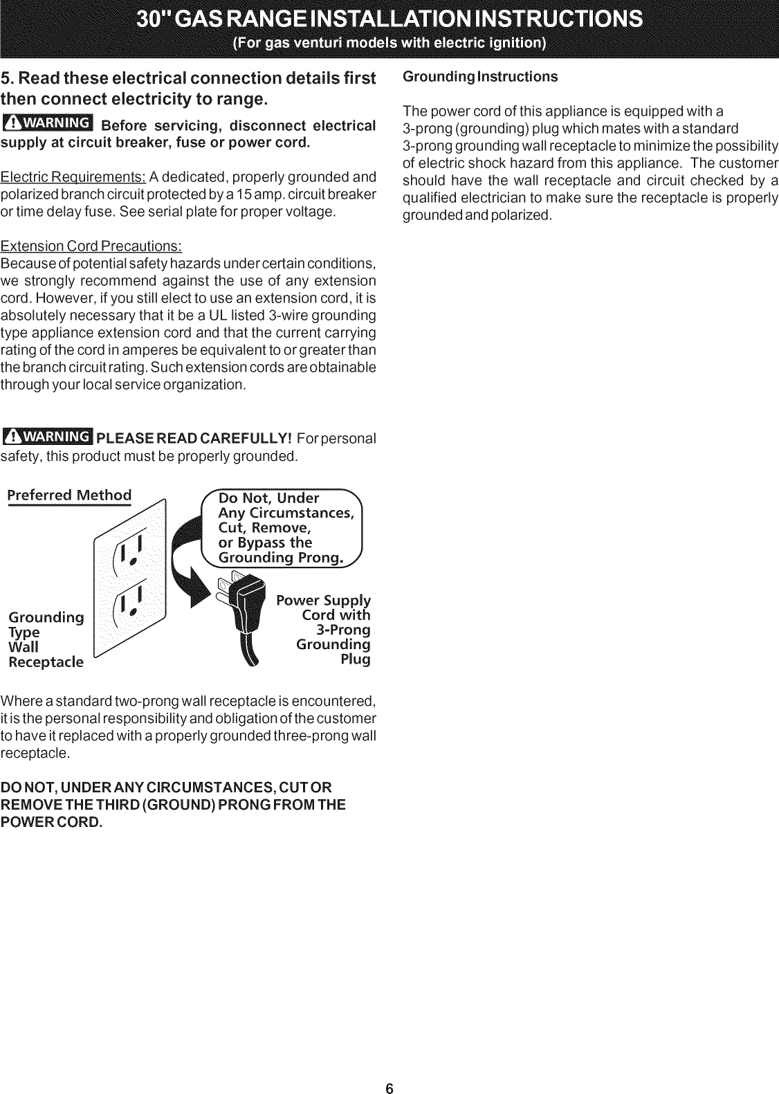 Page 6 of 8 - Crosley CRG3120LWA User Manual  GAS RANGE - Manuals And Guides 1009406L