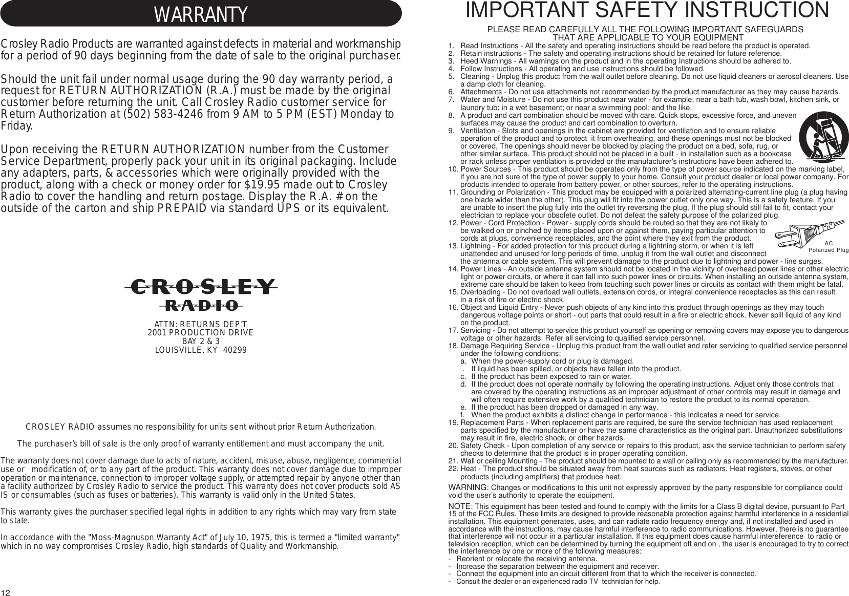 Page 2 of 7 - Crosley Crosley-Cr74-S-Users-Manual-  Crosley-cr74-s-users-manual