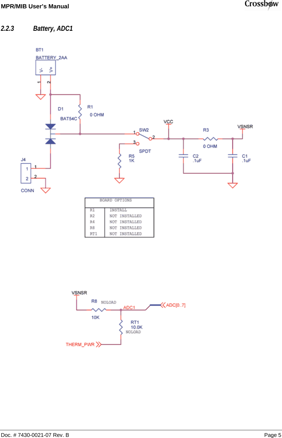 MPR/MIB User’s Manual    Doc. # 7430-0021-07 Rev. B Page 5 2.2.3 Battery, ADC1 