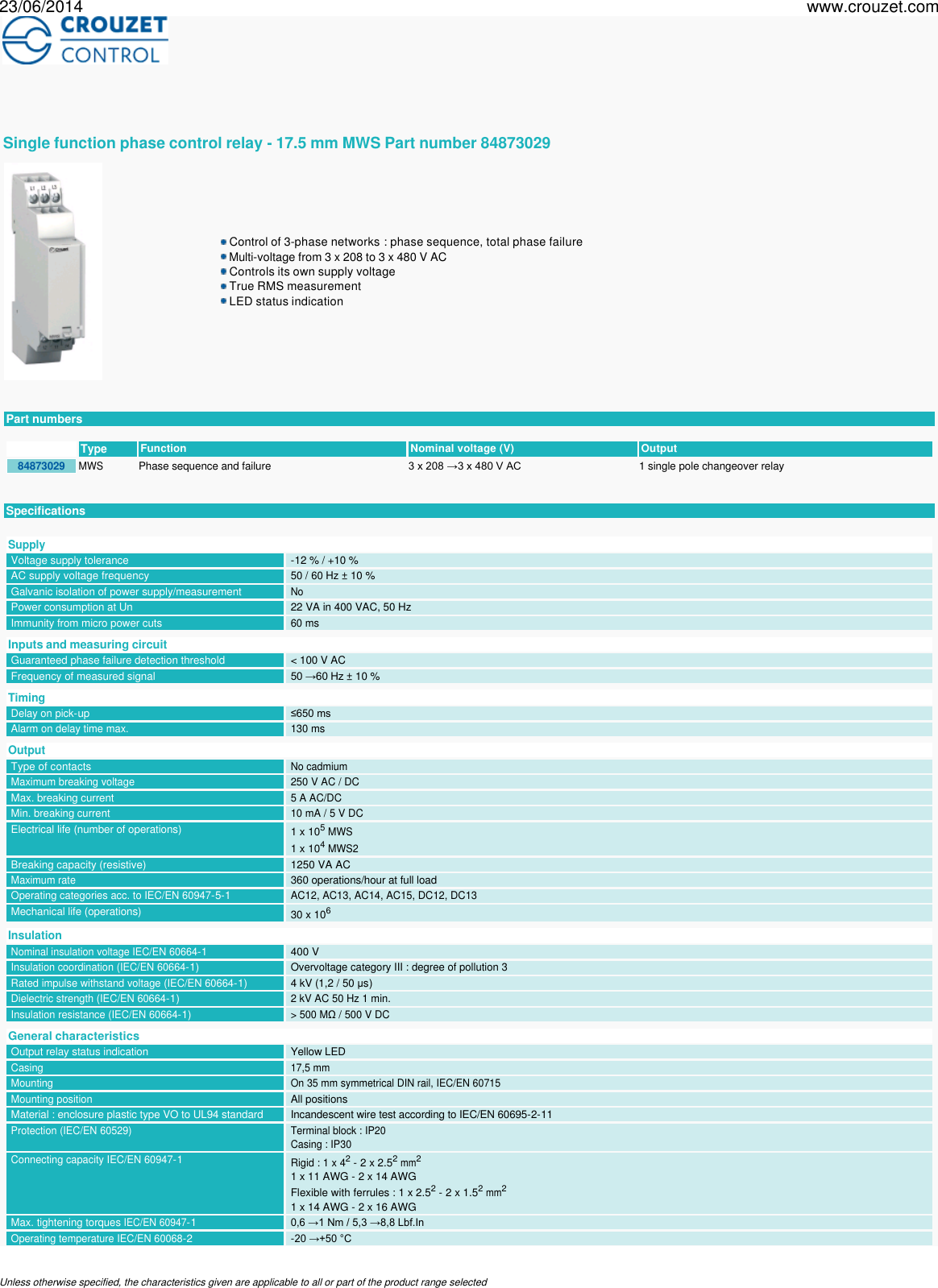 C lynx control relays phase single function relay 17 5 mm mws Part
