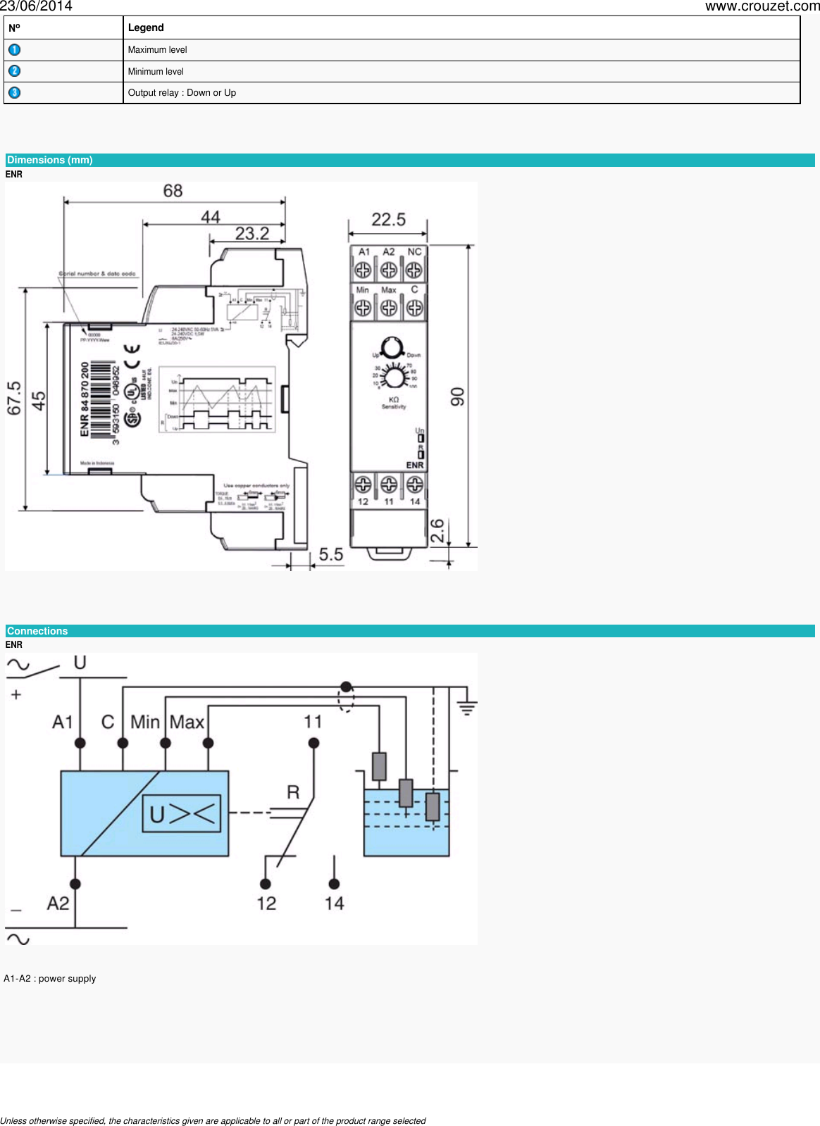 Control relays level enr Part Number 84870200