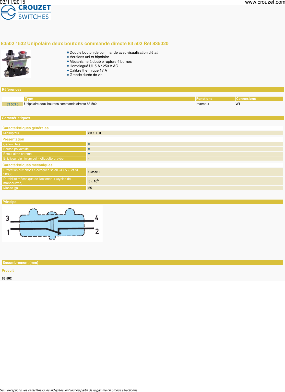 Interrupteurs a commande manuelle maintenue 83502 532 unipolaire deux ...