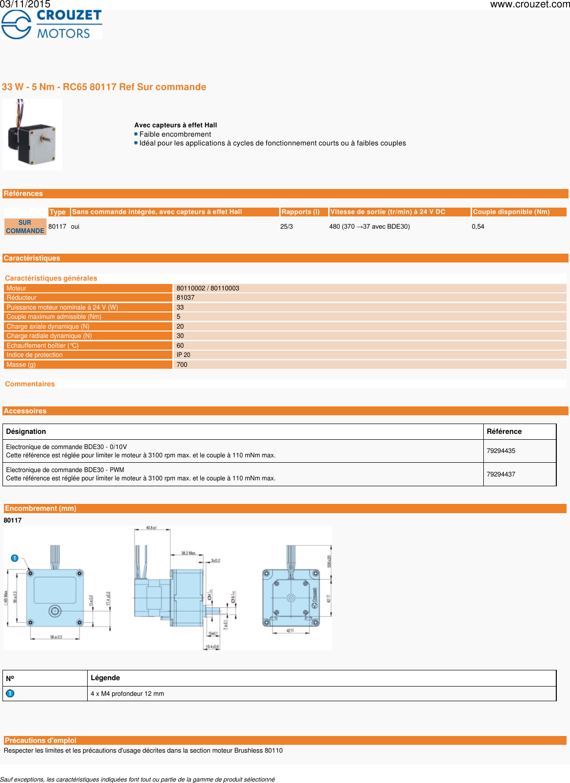 Page 1 of 2 - Moteurs-brushless-motoreducteurs-brushless-a-courant-continu-33-w-5-nm-rc65-80117-Ref-65570