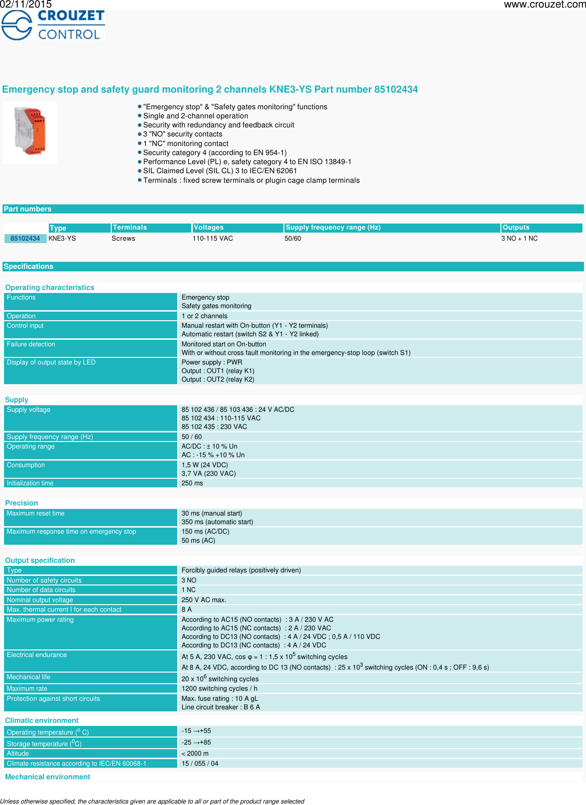 Page 1 of 7 - Safety-relays-safety-relays-22-5-mm-emergency-stop-and-safety-guard-monitoring-2-channels-kne3-ys-Part Number-85102434