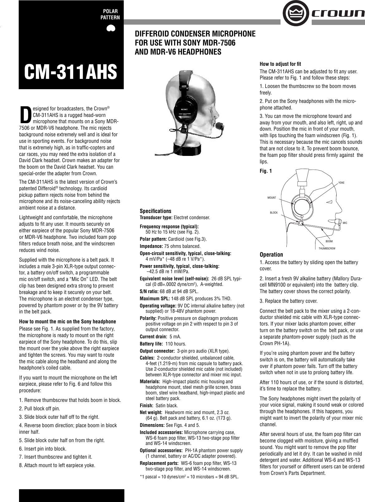 Page 1 of 2 - Crown-Audio Crown-Audio-Cm-311Ahs-Users-Manual- 102548-3A_7-05_cm311ahs Crown-audio-cm-311ahs-users-manual