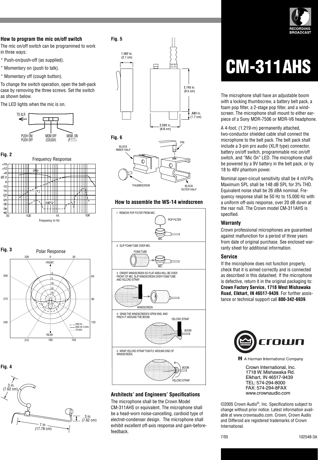 Crown Audio Cm 311Ahs Users Manual 102548 3A_7 05_cm311ahs