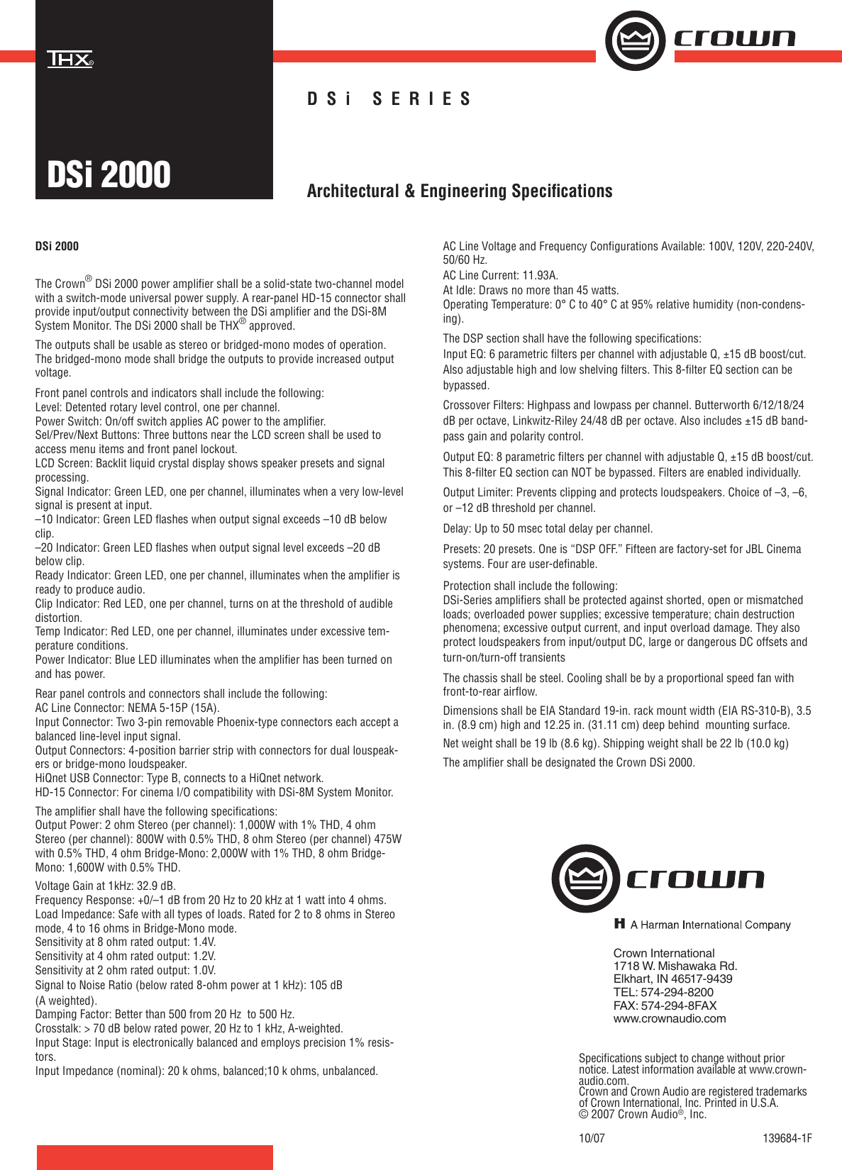 Page 1 of 1 - Crown-Audio Crown-Audio-Dsi-2000-Users-Manual- Crown-audio-dsi-2000-users-manual
