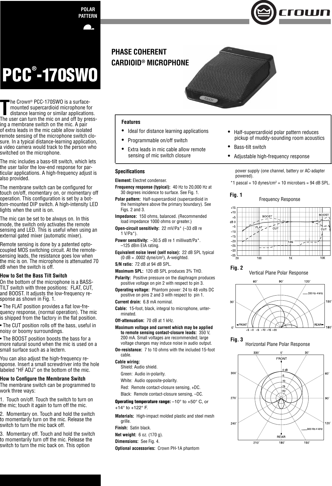 Page 1 of 2 - Crown-Audio Crown-Audio-Pcc-170Swo-Users-Manual-  Crown-audio-pcc-170swo-users-manual