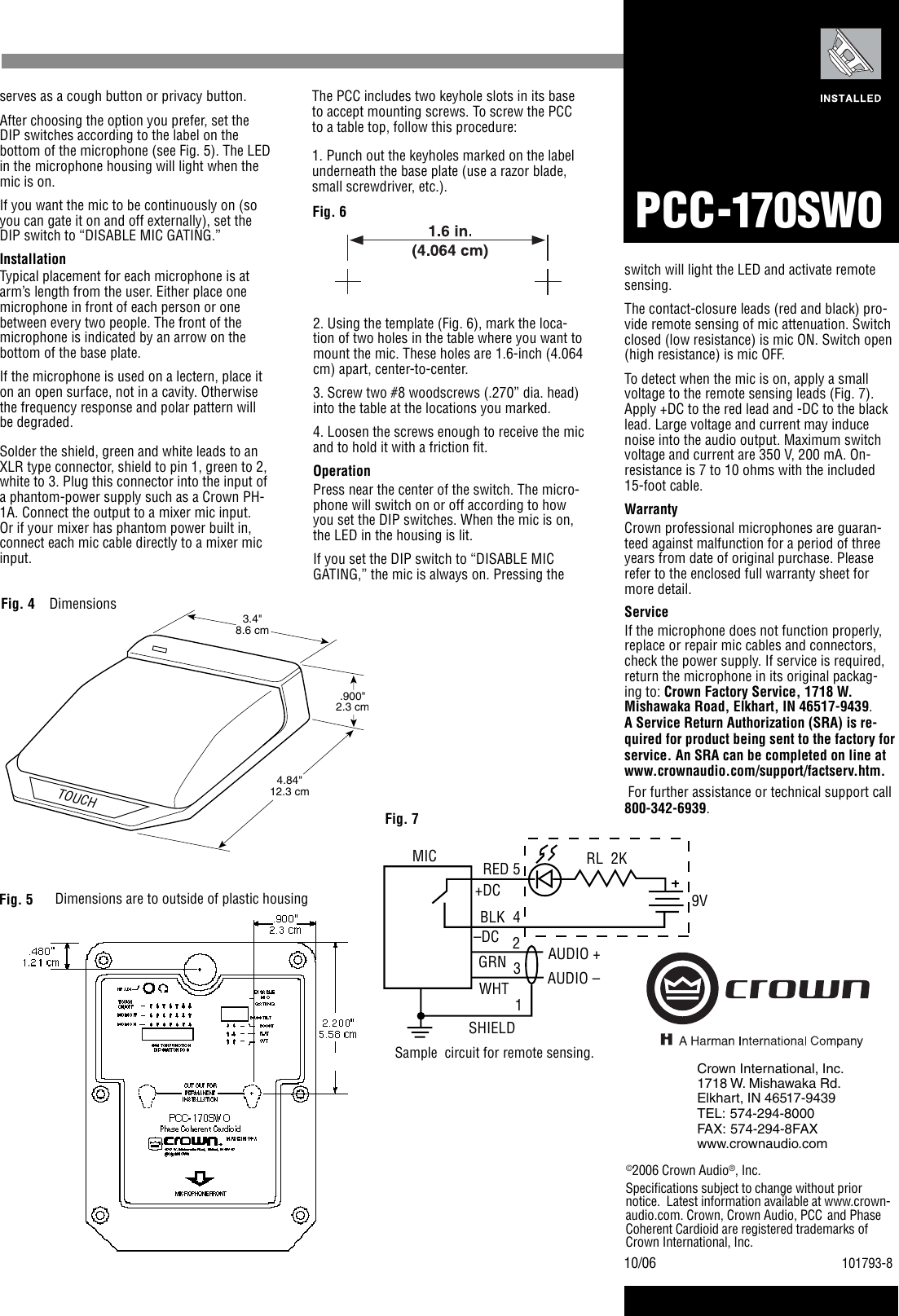 Page 2 of 2 - Crown-Audio Crown-Audio-Pcc-170Swo-Users-Manual-  Crown-audio-pcc-170swo-users-manual