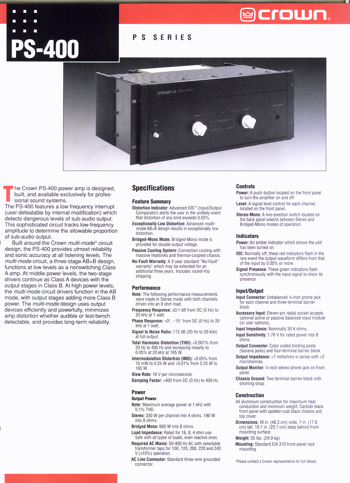 Page 1 of 2 - Crown-Audio Crown-Audio-Ps-400-Users-Manual-  Crown-audio-ps-400-users-manual