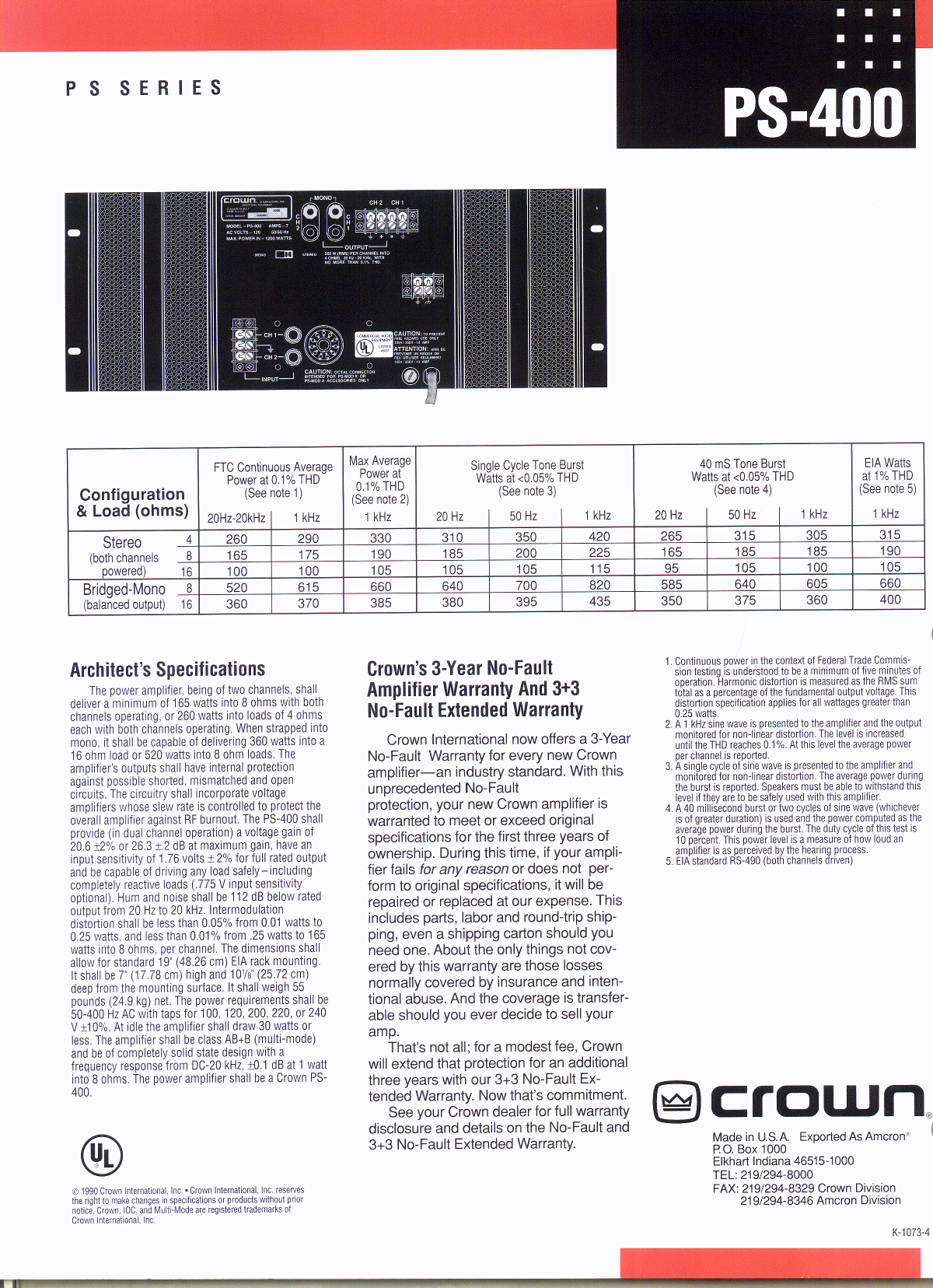 Page 2 of 2 - Crown-Audio Crown-Audio-Ps-400-Users-Manual-  Crown-audio-ps-400-users-manual