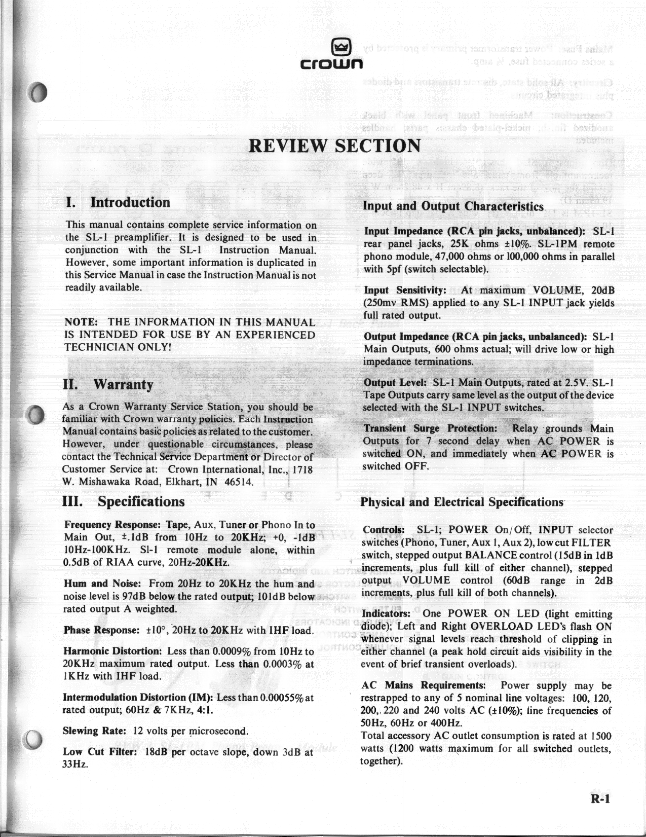 Page 4 of 8 - Crown-Audio Crown-Audio-Sl-1-Users-Manual- The  Crown-audio-sl-1-users-manual